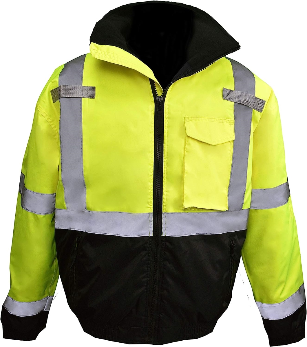 292-SJ11QB-3ZGS-S Class3 Hi-Vis Weatherproof Bomber Jacket with Quilted Built-in Liner, Green & Black, Small
