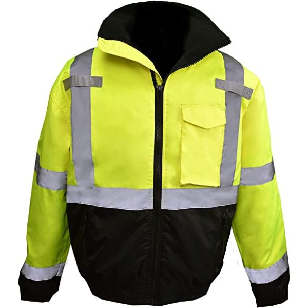 292-SJ11QB-3ZGS-2X CL3 High Visibility Weatherproof Bomber Jacket with Quilted Built-in Liner, Hi-Vis Green & Black Bottom - 2X