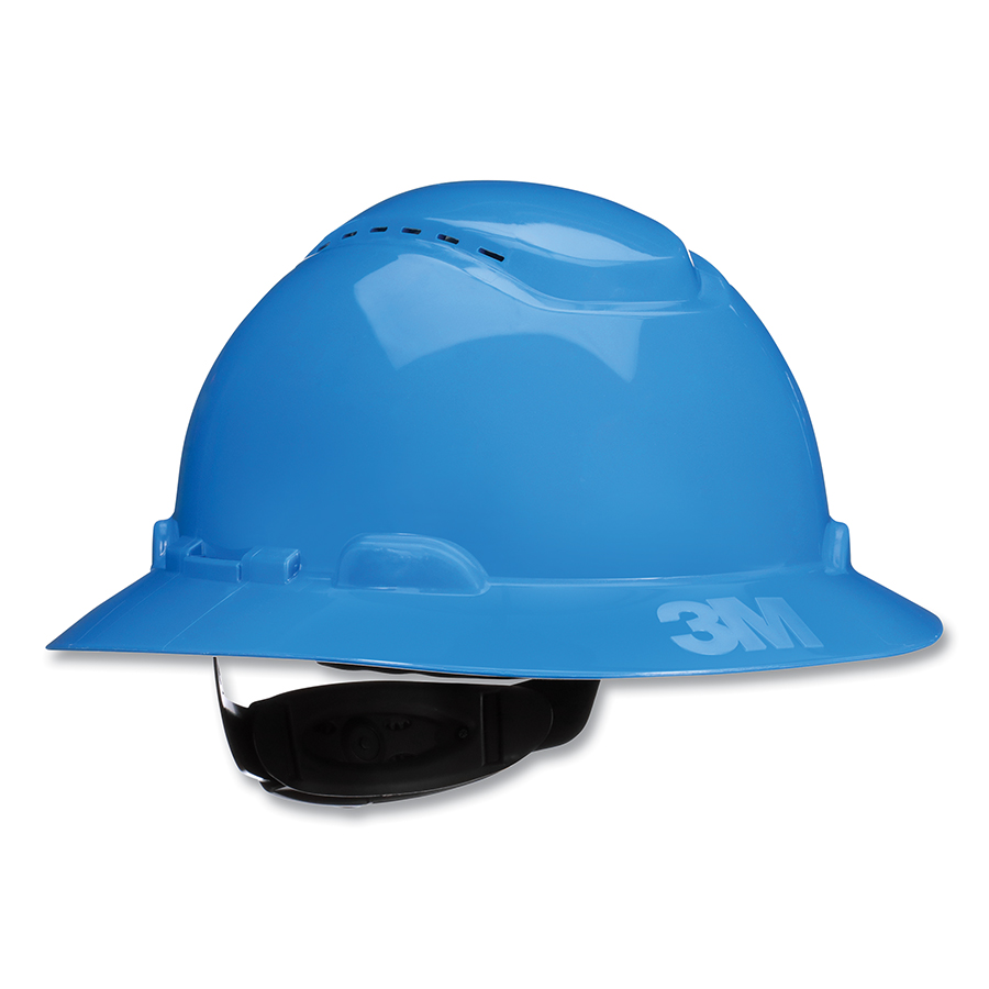 Picture of 3M 142-H-803SFV-UV Full Brim Hard Hat Ratchet Suspension Vented Cap with UVicator, Blue