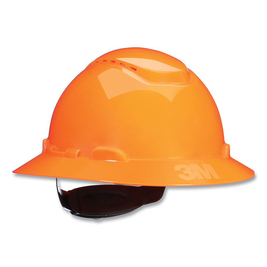 Picture of 3M 142-H-807SFV-UV Full Brim Hard Hat Ratchet Suspension Vented Cap with UVicator, Hi-Vis Orange