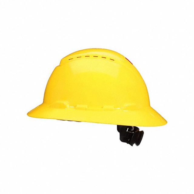 Picture of 3M 142-H-809SFV-UV Vented Ratchet Suspension Uvicator Brim Hard Hat, High-Visibility Yellow