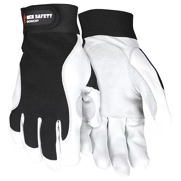 Picture of MCR Safety 127-906DPM 906DP Leather Palm Mechanics Gloves&#44; White&#44; Black & Gray - Medium - Pack of 12