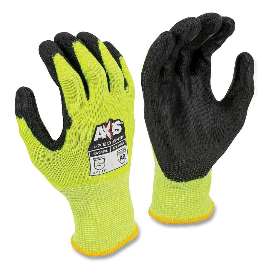 292-RWG558M Cut Level A7 Polyurethane Coated Gloves, Hi-Vis Green & Black - Medium - Pack of 12
