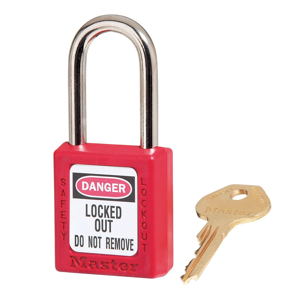 Lockout Padlock, Keyed Alike, Thermoplastic, Red, 1 1/2 in Shackle Height, 1 1/2 in Body Width