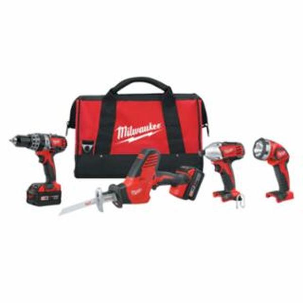 Picture of Milwaukee 495-2695-24 M18 18 V Cordless 4-Tool Hammer Drill Impact Driver Work Light Combo Kit