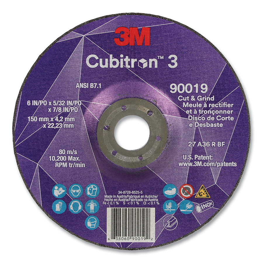 405-638060-90019 6 Dia. x 0.15 Thick x 0.87 in. Arbor 36 Plus Grit T27 Cubitron 3 Cut & Grinder Wheel -  3M