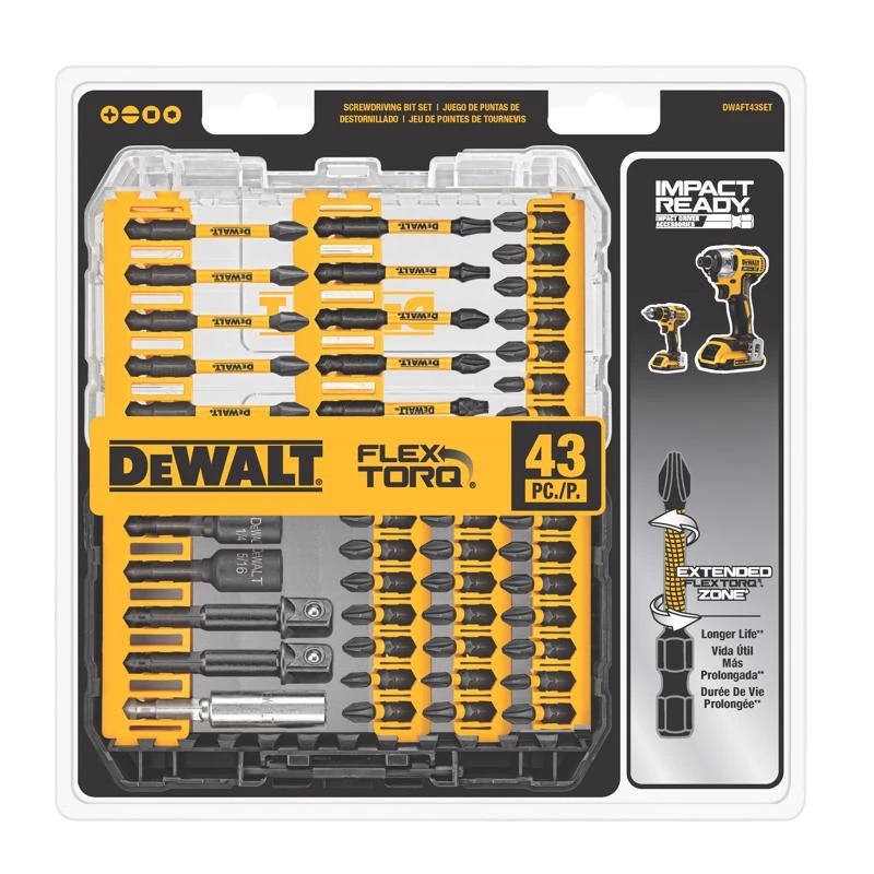115-DWAFT43SET Assorted Screwdriving Bit Set with Magnetic Hex Shank - 43 Piece