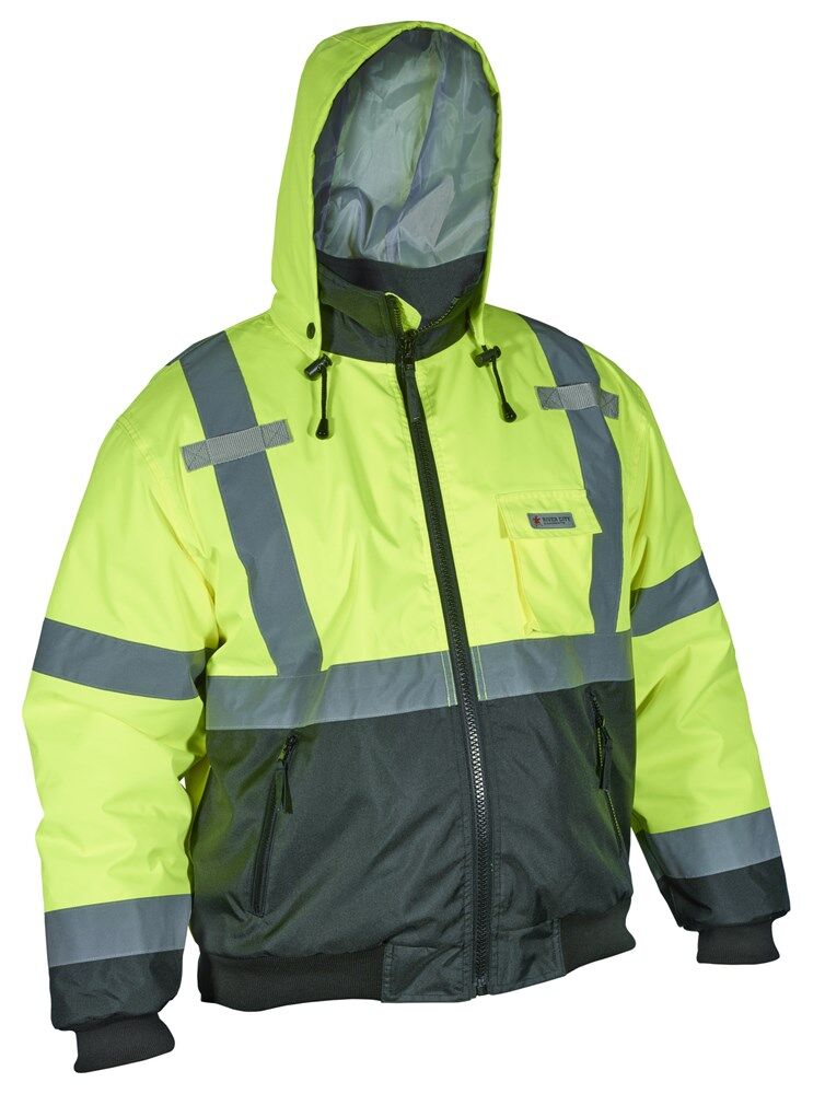127-VBBCL3LXL Two-Tone Bomber Jacket with Silver Stripe Accents, Hi Vis Lime - Extra Large