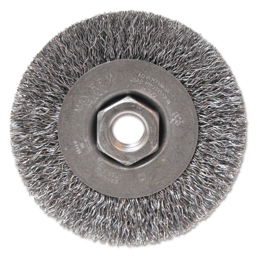 Picture of Anchor 102-BW-450 4 x 0.5 x 0.014 in. Light Duty Crimped Wheel Brush - Carbon Steel Wire - 14000 RPM - 0.625 in. -11 UNC