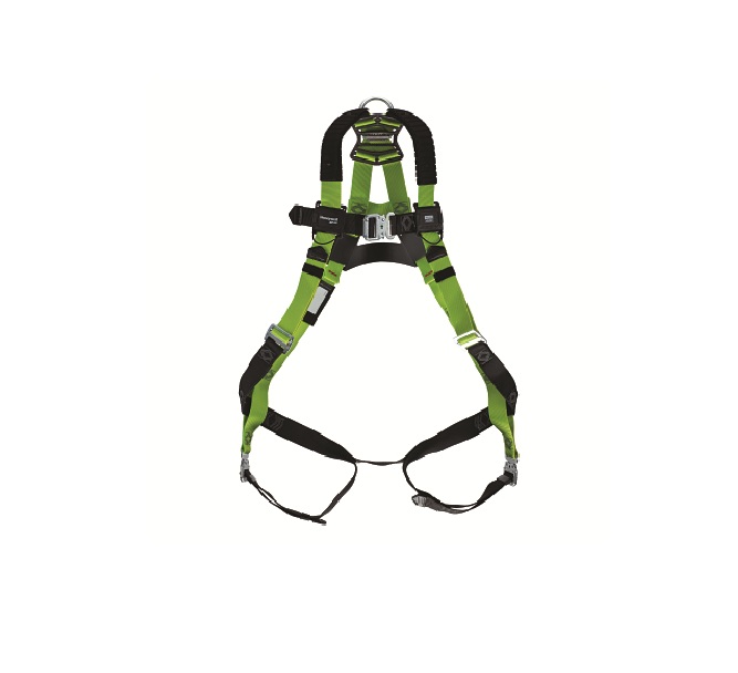 H500 Industrial Standard Full Body Safety Harness with Quick-Connect Buckles & Side D-Rings Shoulder Pads, Black & Green - Small & Medium