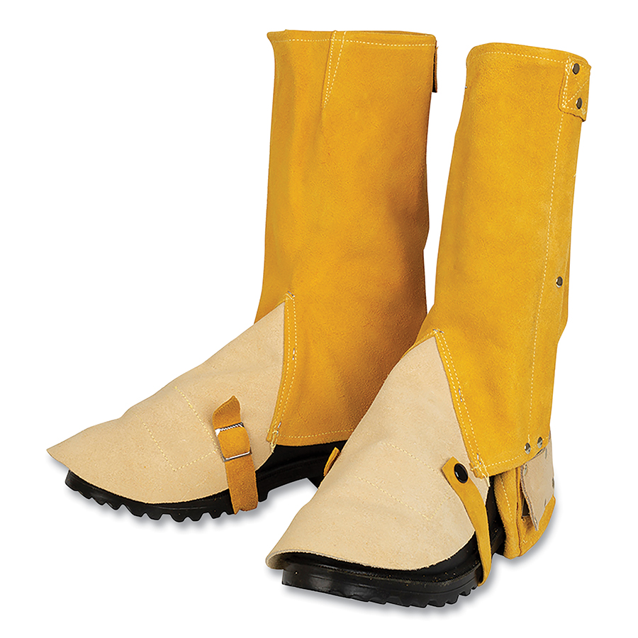 724-0528 15 in. Side Split Cowhide Shoe Spats - 528 - Premium - Mid-Calf - Adjustable Hook & Loop, Bourbon Brown & Oak Tan