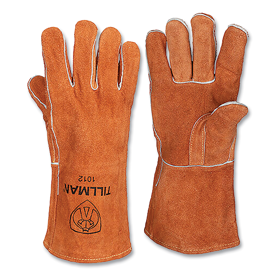 Stick Welding Gloves, 1012B, Split Cowhide Cotton, Large, Brown, 14 in Cuff, 12PK