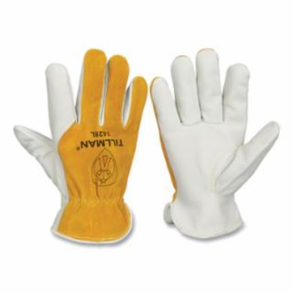 Drivers Gloves - DuPont Kevlar Stitching & Top Grain Cowhide Palm & Split Cowhide BOH - Fleece, Bourbon Brown & Pearl - Medium - Pack of 12