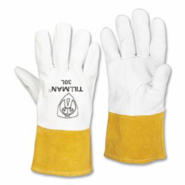 724-30S 4 in. 30 Straight Cuff Top Grain Pigskin Palm TIG Welding Gloves, Pearl & Bourbon Brown - Small - Pack of 6