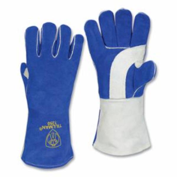 724-1250S 14 in. 1250 Cuff Premium Side Split Cowhide Palm Stick Welding Gloves, Blue & Pearl - Small - Pack of 12