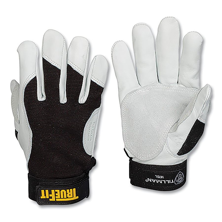Picture of Tillman 724-1470XL True Fit Leather-Palm Gloves - 1470 - Top Grain Goatskin & Rough Side Out Palm & Spandex BOH&#44; Black & Pearl - Extra Large - Pack of 12
