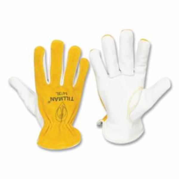 Drivers Gloves - Polyester Stitching & Top Grain B Cowhide Palm & Split Cowhide BOH - Unlined, Bourbon Brown & Pearl - Medium - Pack of 72