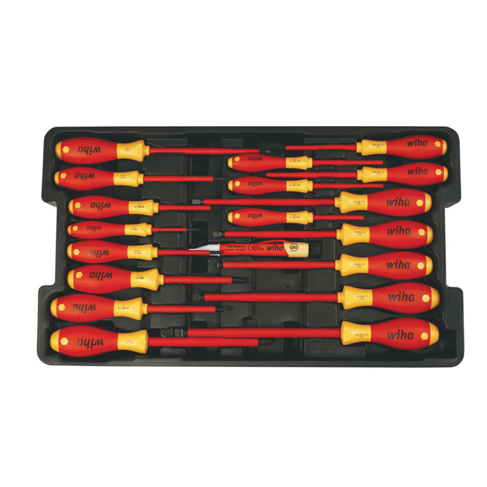 Picture of WIHA Tools 817-32095 Insulated Soft Finish Screwdriver & Cat III Voltage Detector Set with Toolbox Tray - 19 Piece