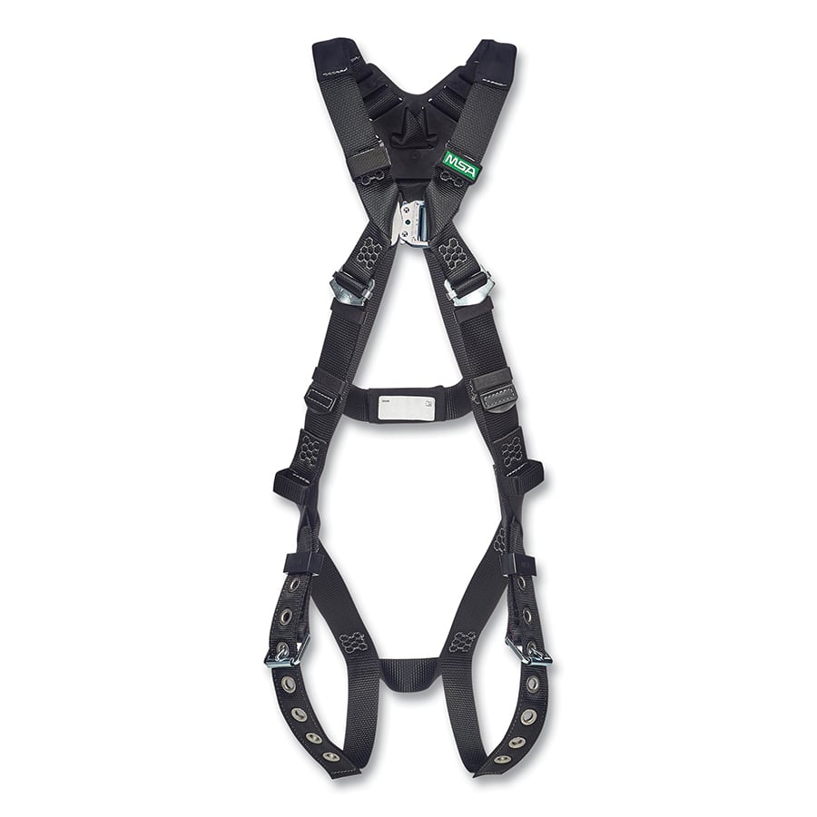 MSA Safety Works V-Form Arc Flash Harness, Back Web Loop, Tongue Buckle Leg Straps, XL - 10252217