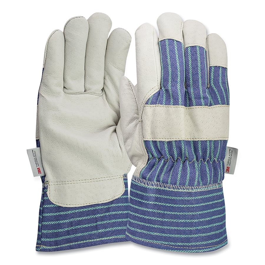 Premium Pigskin Leather Palm Glove w/Fabric Back and 3M Thinsulate Lining + Foam,Fabric Safet, 12PK