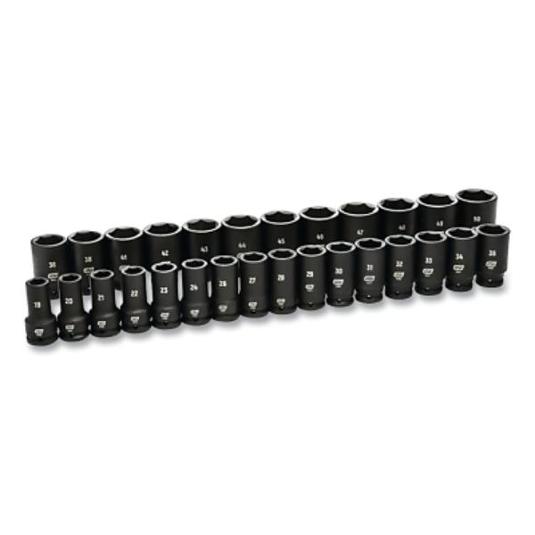 329-84033 Impact Socket Set, 0.75 in. Drive, 6-Point, Metric, 19 mm to 50 mm Deep Length, Includes Blow Mold Case - 28 Piece