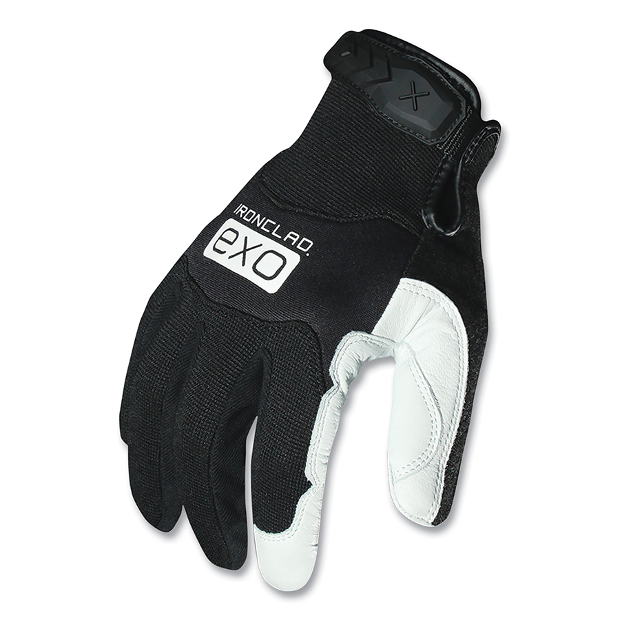 Ironclad EXO Pro White Goat Leather Glove, Neoprene Knuckle Impact Protection, Black & White (EXO2-MPLW) (292642)