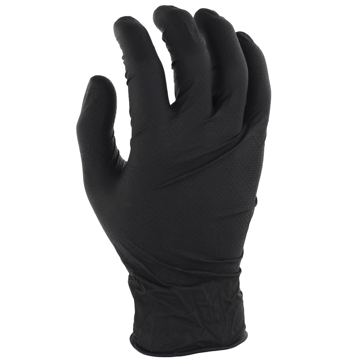 112-67-246-S 6 Mil Extended Use Ambidextrous Nitrile Glove with Textured Fish Scale Grip, Black - Small