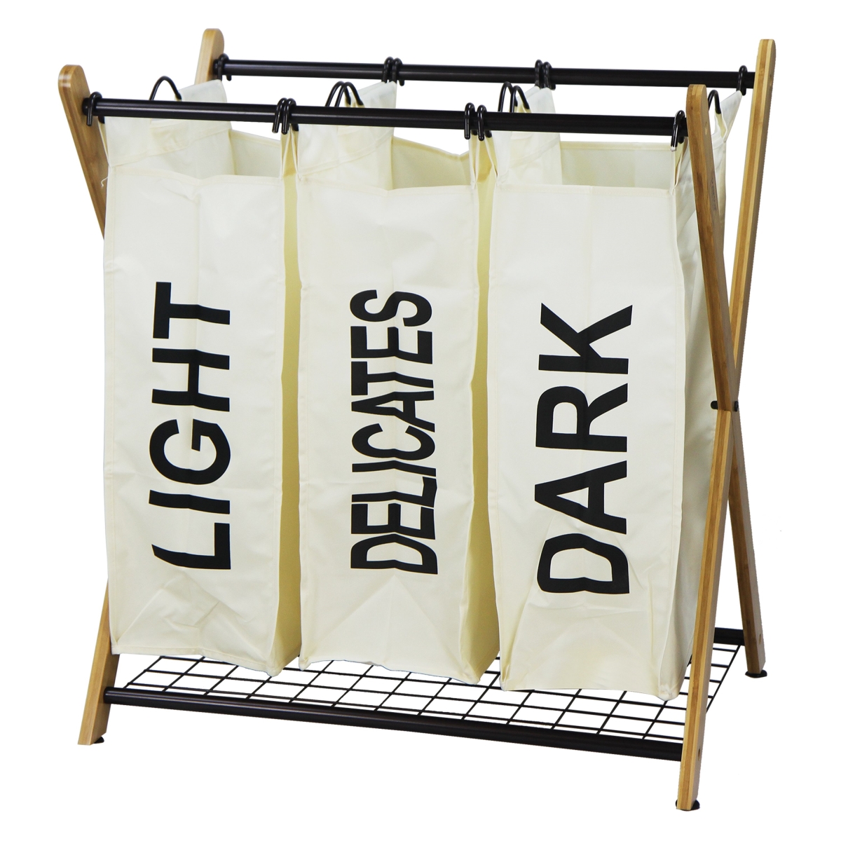 X-Frame Bamboo 3 Bag Laundry Sorter White
