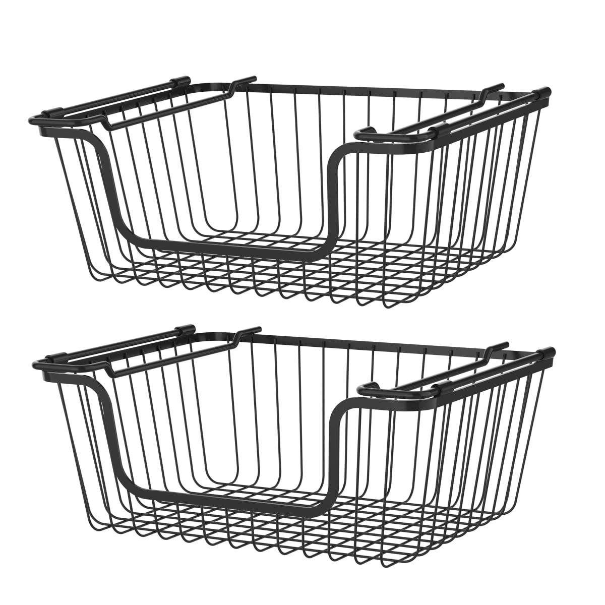 5.25 x 10.25 x 14.17 in. Stackable Metal Wire Storage Basket Set for Pantry, Countertop Kitchen or Bathroom, Black - Set of 2