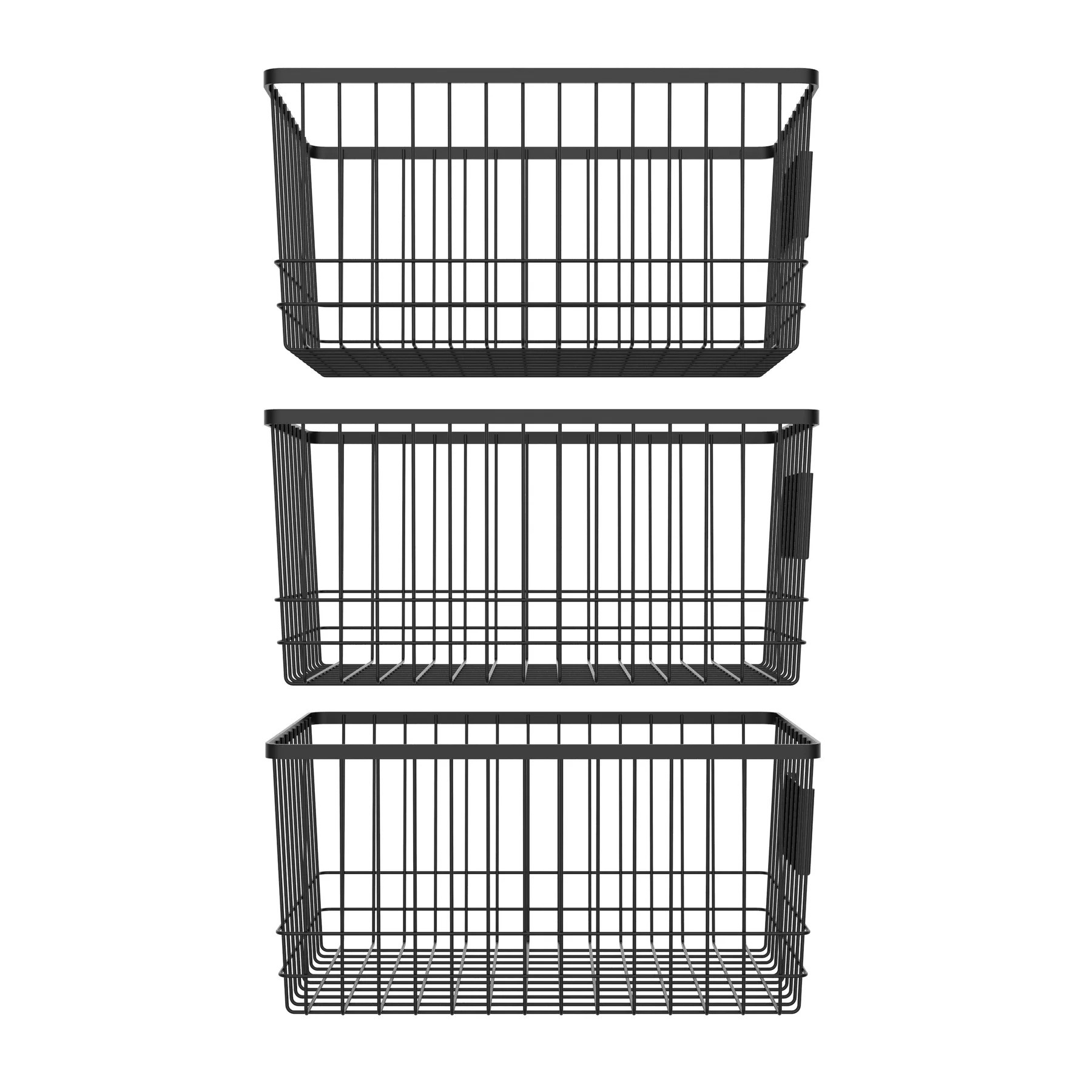 6.10 x 9.09 x 12.13 in. Metal Wire Organizer Bin Basket with Card Holder, Black - Set of 3