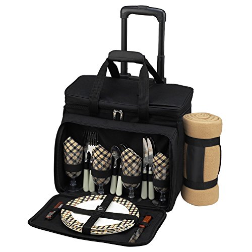 Picture of Picnic at Ascot 330X-L Deluxe Wheeled Picnic Cooler Equipped for 4 with Blanket - Black & London