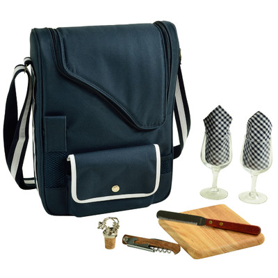 Picture of Picnic at Ascot 535-BLB Bordeaux Wine & Cheese Cooler Bag with Equipped for 2 Glass Wine Glasses - Navy Blue