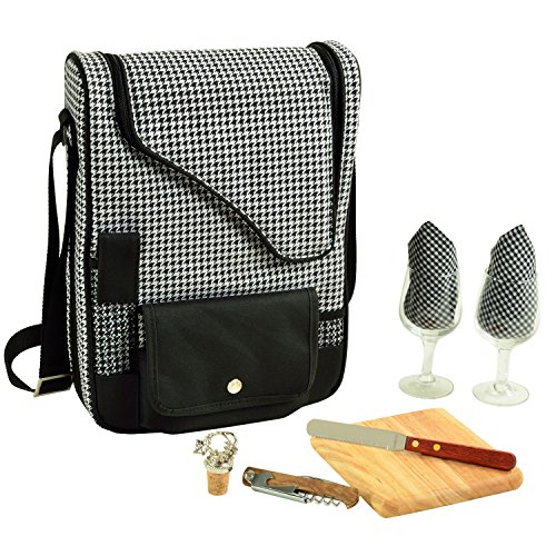 Picture of Picnic at Ascot 535-HT Bordeaux Wine & Cheese Cooler Bag with Equipped for 2 Glass Wine Glasses - Houndstooth