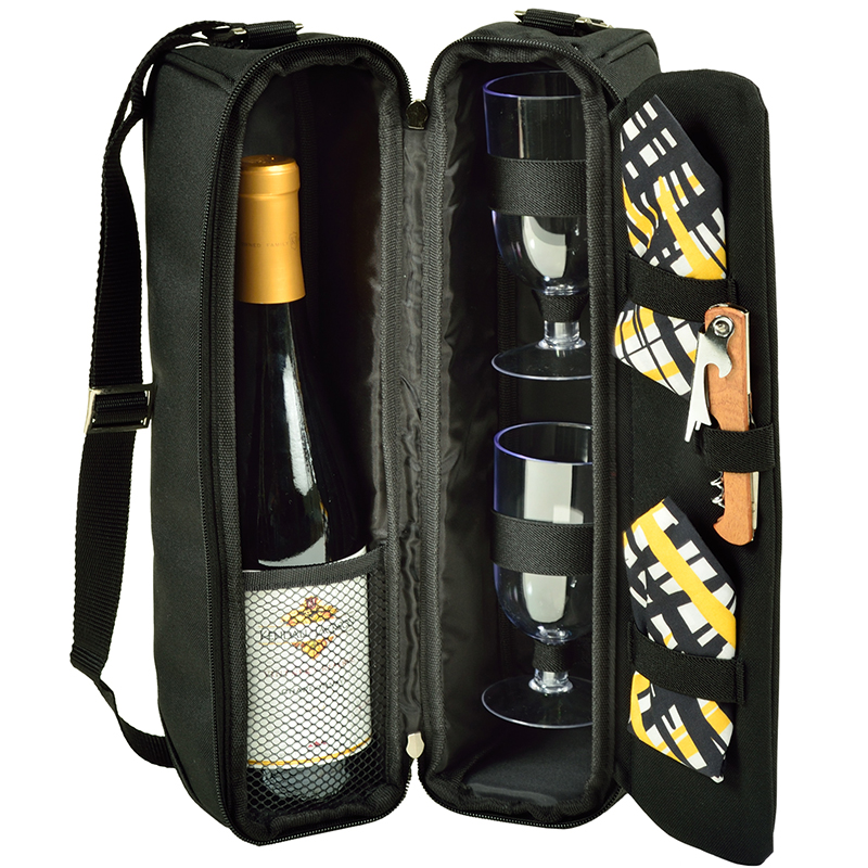 Picture of Picnic at Ascot 133-P Sunset Wine Tote For 2 With Glasses - Black and Paris