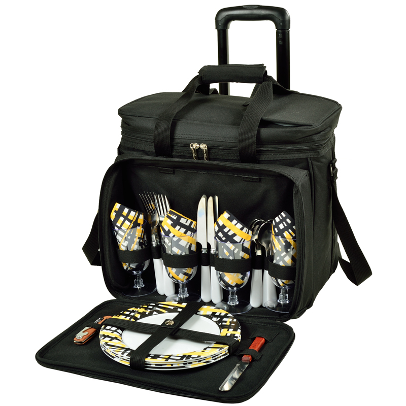 Picture of Picnic at Ascot 330-P Deluxe Picnic Cooler With Wheels For 4 - Black and Paris