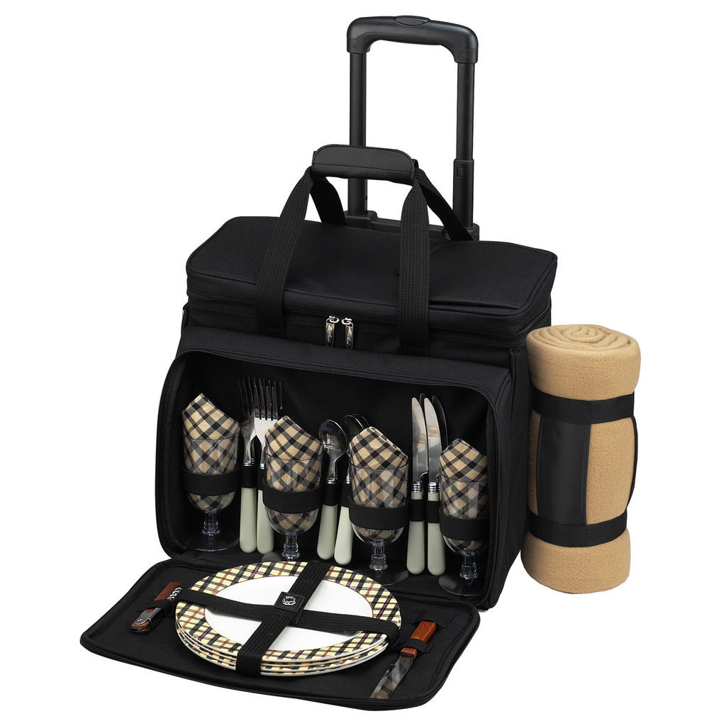 Picture of Picnic at Ascot 330X-P Deluxe Wheeled Picnic Cooler Equipped For 4 With Blanket - Black and Paris