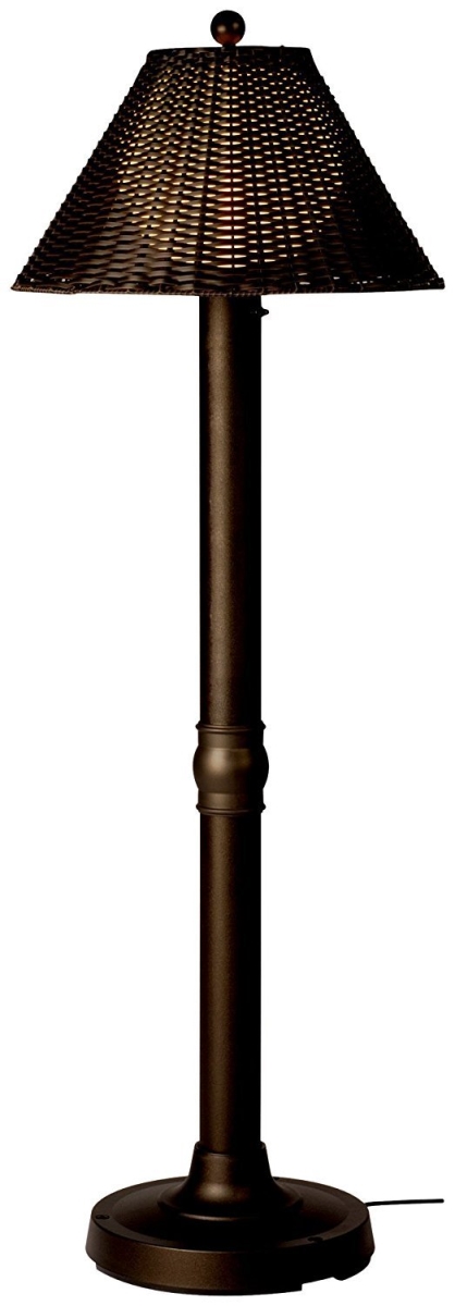 Patio Living Concepts 17201 60 x 3 in. Tahiti II Flat Wicker Floor Lamp with White Tube Body & Tight Weave Shade Bronze Walnut