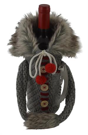 Picture of Picnic Gift 7010-GC Christmas Wine Sweater Bottle Cover & Carrier, Grey