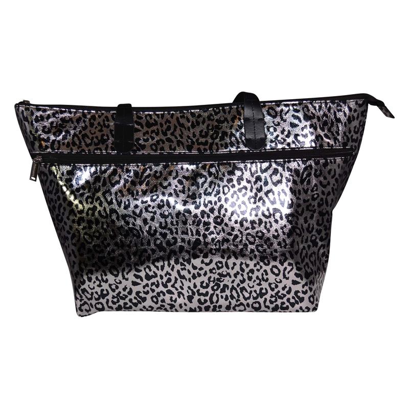 2034-SL Libation Sliver Leopard Tote Bag with Hidden Compartment for Two Bottles Insulated with Divider -  Primeware