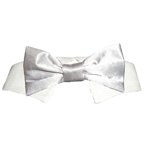 Picture of Pooch Outfitters PSBT-XS Silver Satin Bow Tie&#44; Silver - Extra Small