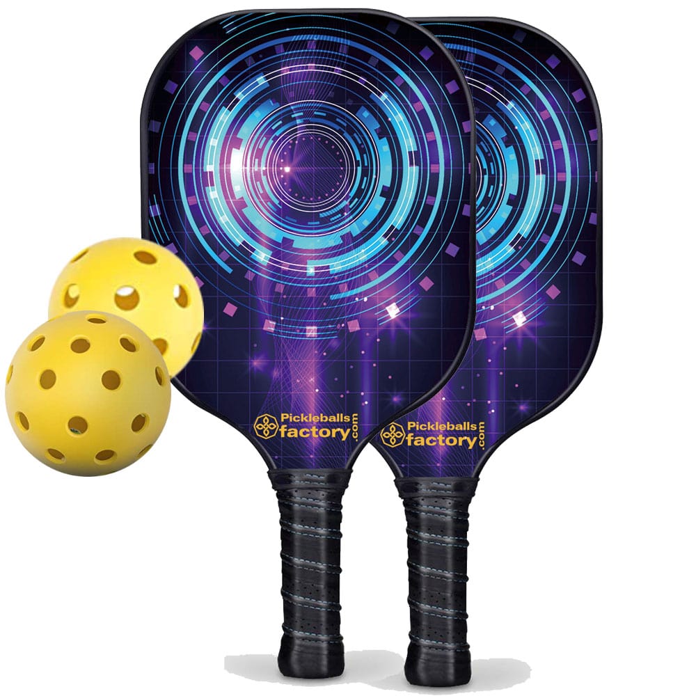 PB0006-2-C Pickleball Set - Circles Pro Pickleball Paddle, Wooden Pickleball Paddles, Carbonfiber Graphite