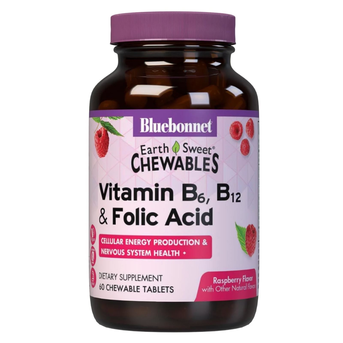 Picture of Bluebonnet Product3 Vitamin B6 & B12 Folic Acid Raspberry Earthsweet Chewables - 60 Tablets