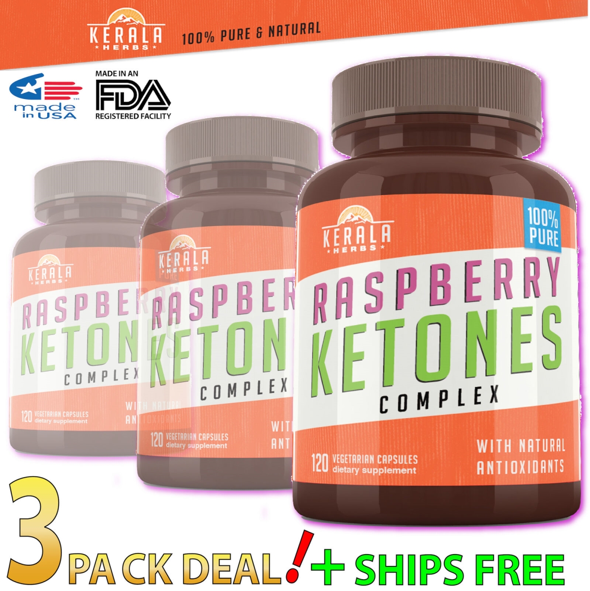Picture of Kerala Product5 500 mg 3 Bulk Best Raspberry Ketones Pure Energy Booster