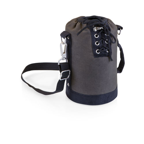 LEGACY - a Picnic Time brand Insulated, Gray with Black Accents Canvas Lace-up Growler Tote