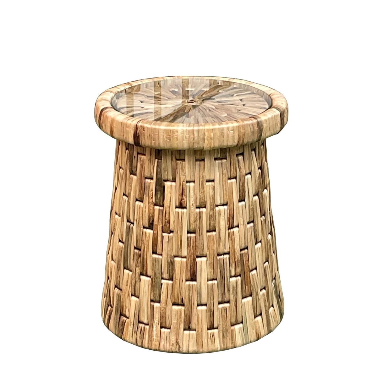DRM06 Drum Natural End Table with Glass