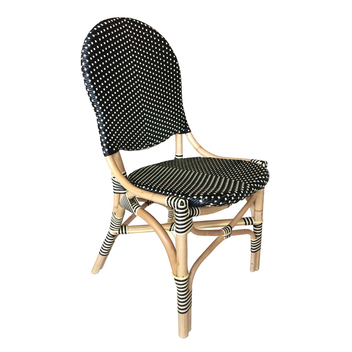 French Bistro Bar Stool - Black & Beige - 46 in. - Rattan Frame