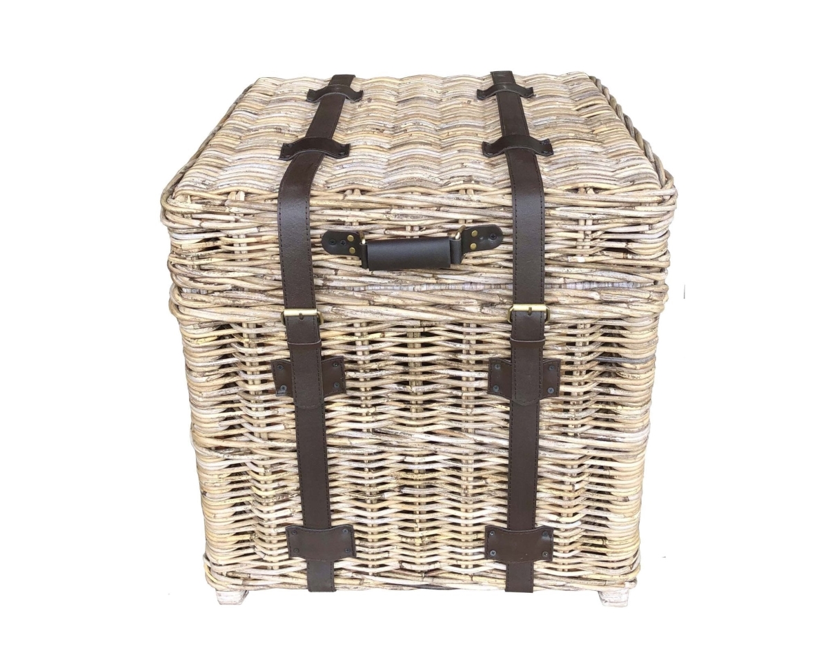 Picture of Padmas Plantation WOV06-TR 24 in. Woven End Table Storage Trunk&#44; Kubu Gray Weave & Leather