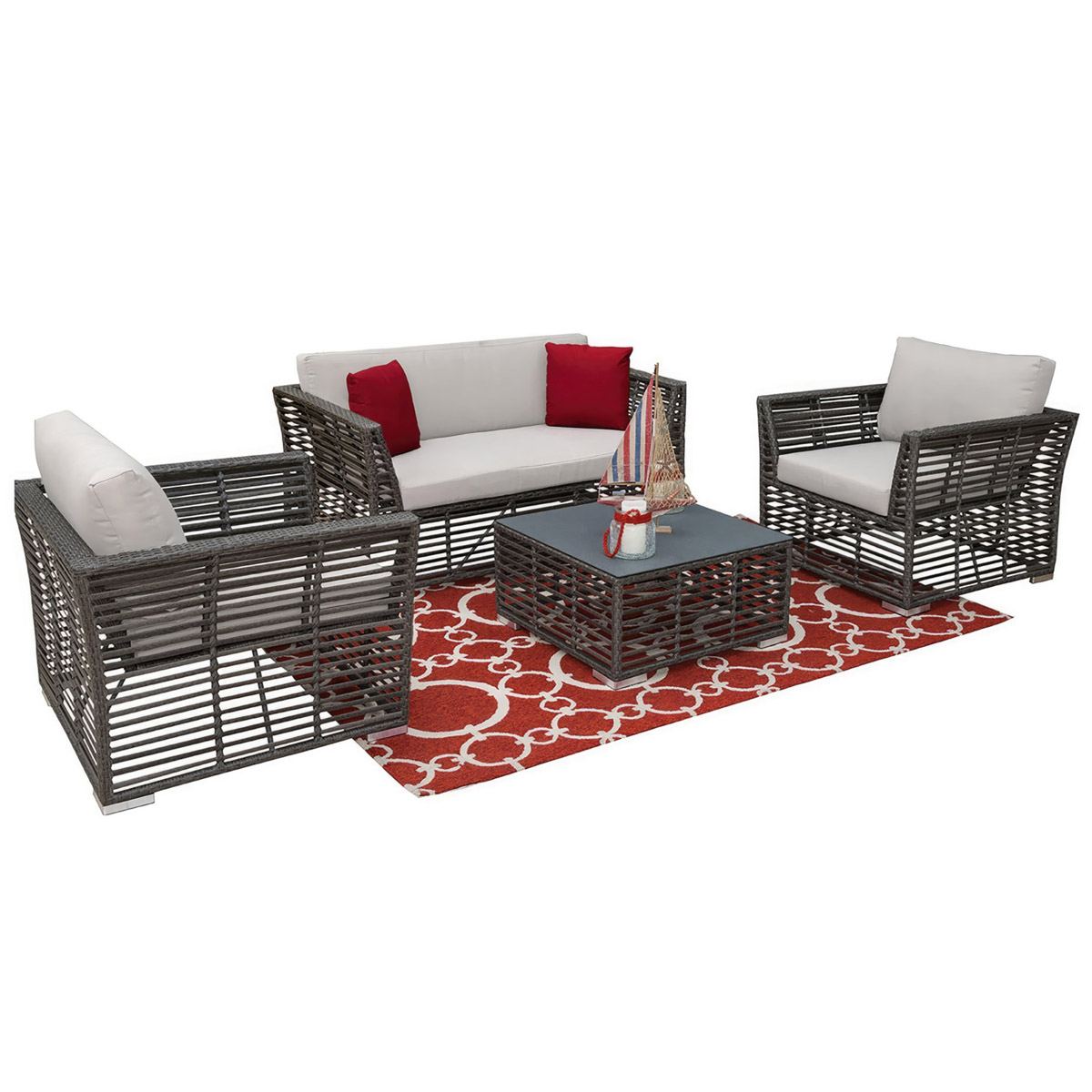 Picture of Panama Jack PJO-1601-GRY-4SE-GL-SU-755 Graphite 4 Piece Living Set with Cushion&#44; Hot Pink