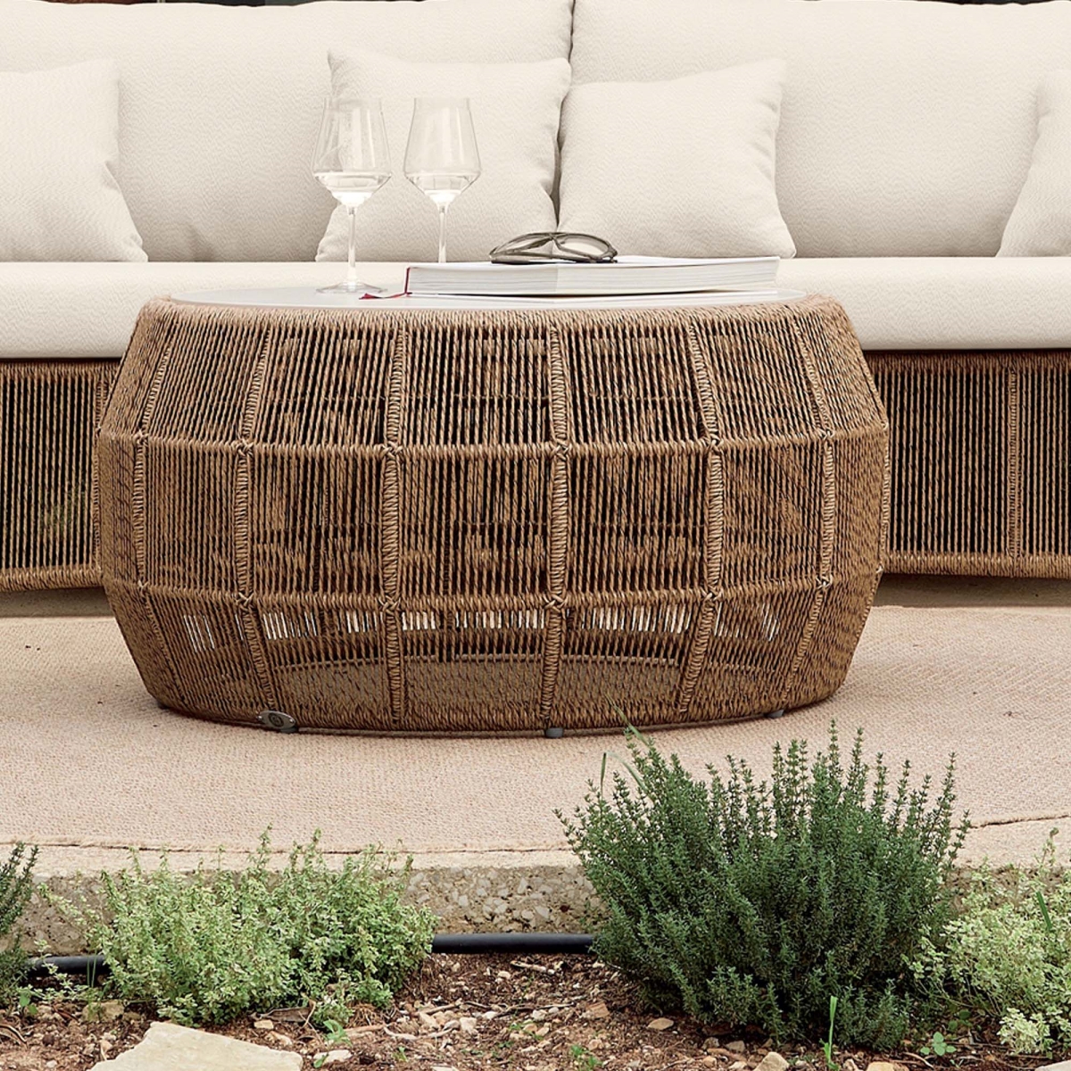 Picture of Skyline Design 24214-NTH-GL 18 x 34 x 34 in. Calixto Coffee Table with Glass&#44; Nigerian Twist Hyacinth