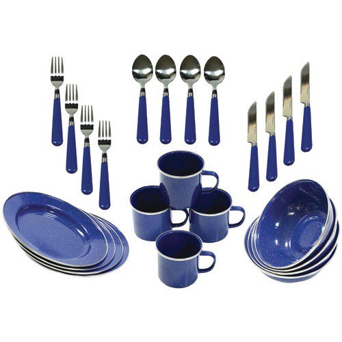11220-03 Deluxe Enamel Tableware Set, White - 24 Piece